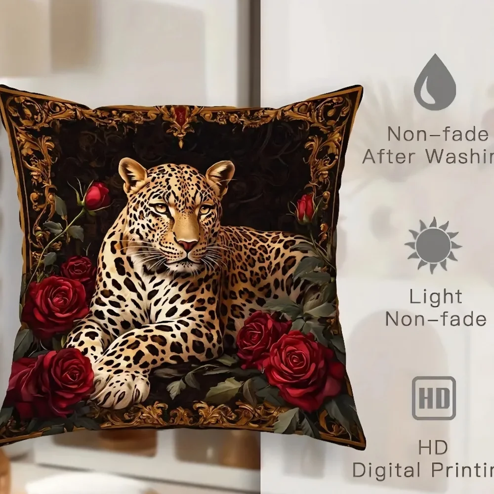 Set Elegant Black & Gold Leopard Design Throw Pillow Covers   NEW 20×20